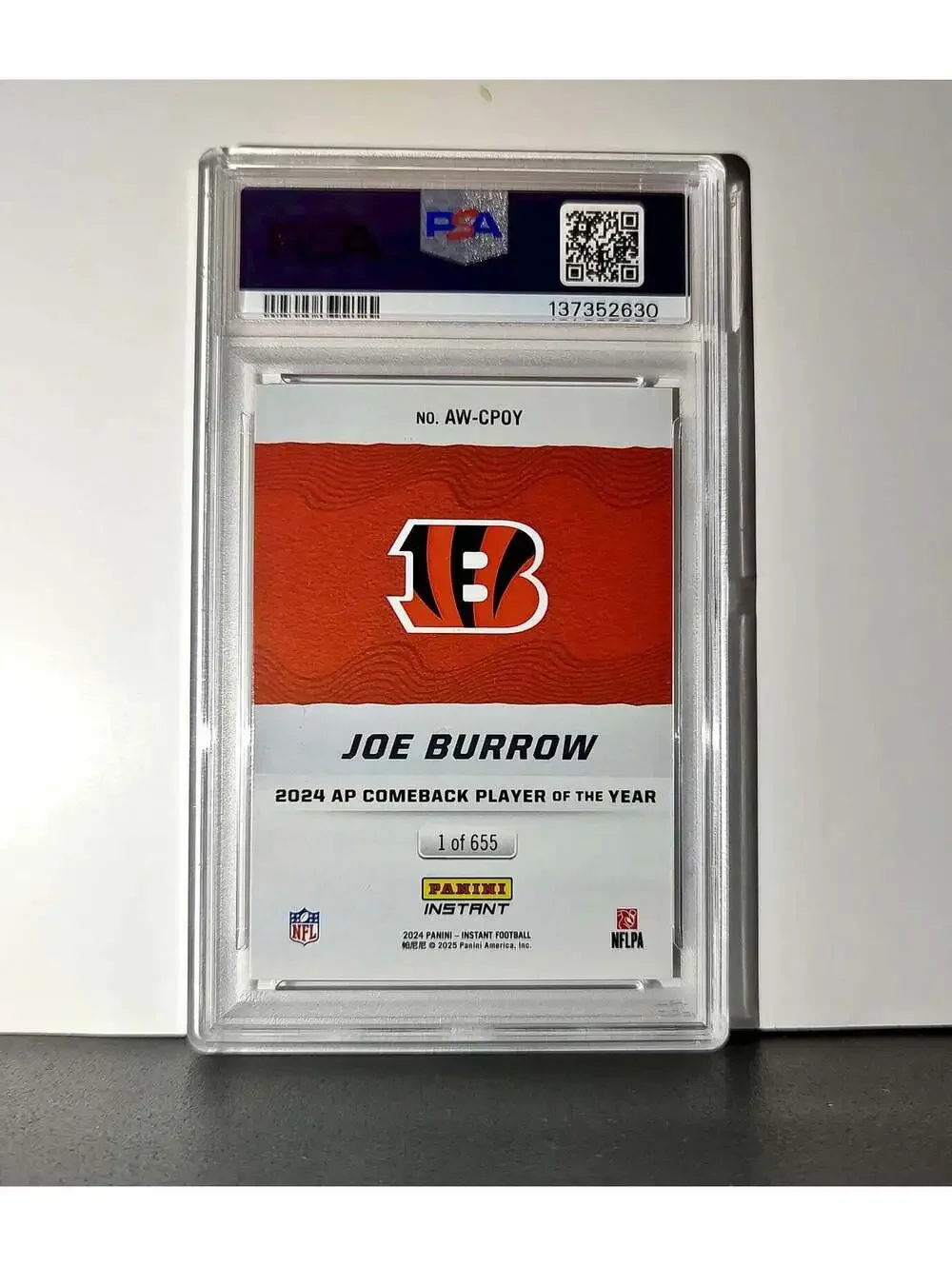 Joe Burrow 2024 Panini NFL AP Comeback Player of the Year Bengals PSA 9 Mint